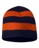SP01 Sportsman  - Rugby Striped Knit Beanie -  Navy/ Orange