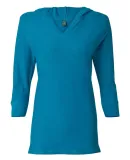 J. America - Ladies' ¾ Sleeve Hooded Slub Tee - 8153 Oceanberry