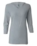 J. America - Ladies' ¾ Sleeve Hooded Slub Tee - 8153 Cement
