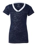 Blue 84 JBSS Juniors' Burnout V-Neck Side Stripe T-Shirt Navy/ White