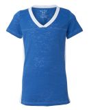 Blue 84 JBSS Juniors' Burnout V-Neck Side Stripe T-Shirt Royal/ White