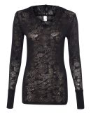 8254 J. America - Women's Jersey Burnout Hooded Pullover T-Shirt Black