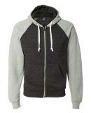 8874 J. America - Triblend Raglan Full-Zip Hooded Sweatshirt Black/ Grey Triblend