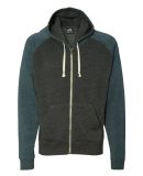 8874 J. America - Triblend Raglan Full-Zip Hooded Sweatshirt Black/ Navy Triblend