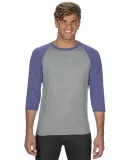 A6755 Anvil Adult Tri-Blend 3/4-Sleeve Raglan Tee  in Hth gr/ tr hblue