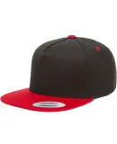 6007 Yupoong Five-Panel Flat Bill Cap in Black/ red