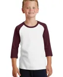 PC55YRS Port & Company® Youth 50/50 3/4-Sleeve Ra Wht/Ath Maroon