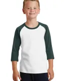 PC55YRS Port & Company® Youth 50/50 3/4-Sleeve Ra Wht/Dark Green