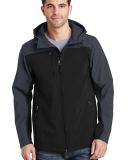  J335 Port Authority Hooded Core Soft Shell Jacket in Black/batl gry