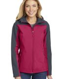 L335 Port Authority Ladies Hooded Core Soft Shell  in Dk fchs/bat gy