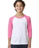 Next Level 3352 Youth CVC Baseball Raglan in Hot pink/ white