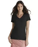 1336V Delta Apparel Junior 30/1's V-Neck Tee in Black