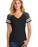 DM476 District Made Ladies Game V-Neck  Black/Hth Char