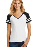 DM476 District Made Ladies Game V-Neck  White/Black