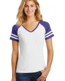 DM476 District Made Ladies Game V-Neck  White/Hth Purp