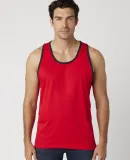 MC1792 Cotton Heritage Men's Ringer Tank Uakari Red/Navy Blazer