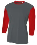 N3294 A4 Drop Ship Men's 3/4 Sleeve Utility Shirt GRAPHITE/ SCRLET