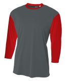 NB3294 A4 Drop Ship Youth 3/4 Sleeve Utility Shirt Graphite Scarlet