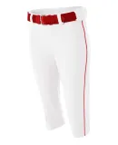 NW6188 A4 Drop Ship Ladies' Softball Pants w/ Pipi White Scarlet