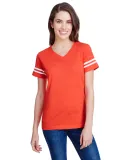 LAT 3537 Women's V-Neck Football Tee VN ORANGE/ BD WH