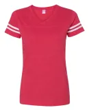 LAT 3537 Women's V-Neck Football Tee VN RED/ BLD WHT