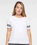 LAT 3537 Women's V-Neck Football Tee in White/black