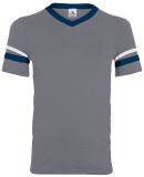 Augusta Sportswear 361 Youth V-Neck Football Tee in Graphite/ navy/ white