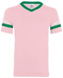 Augusta Sportswear 361 Youth V-Neck Football Tee in Light pink/ kelly/ white