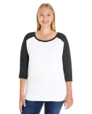 LAT 3830 Curvy Collection Women's Baseball Tee in White/ black