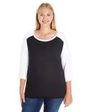 LAT 3830 Curvy Collection Women's Baseball Tee in Black/ white