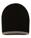 SP09 Sportsman  - 8 Inch Bottom Striped Knit Cap - Black/ Taupe