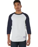 Champion T137 Raglan Baseball Tee in White/ navy