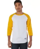 Champion T137 Raglan Baseball Tee in White/ gold