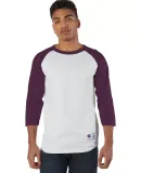 Champion T137 Raglan Baseball Tee in White/ maroon