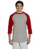 Champion T137 Raglan Baseball Tee in Oxford grey/ scarlet