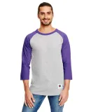 Champion T137 Raglan Baseball Tee in Oxford grey/ purple