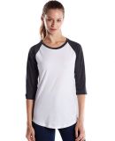 US Blanks US600 Womens Raglan Baseball Tee in White/ charcoal