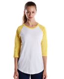 US Blanks US600 Womens Raglan Baseball Tee in White/ yellow