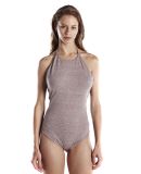 US Blanks US223 Women's Halter Bodysuit in Tri brown