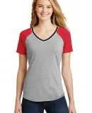 District DT276    Juniors Mesh Sleeve V-Neck Tee New Red/LHG