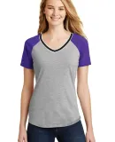 District DT276    Juniors Mesh Sleeve V-Neck Tee Purple/LHG