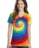 Port & Company LPC147V Ladies Tie-Dye V-Neck Tee Rainbow