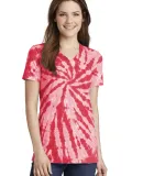 Port & Company LPC147V Ladies Tie-Dye V-Neck Tee Red