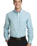 Port Authority S654    Long Sleeve Gingham Easy Ca in Green/aqua