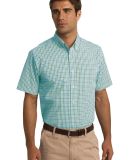 Port Authority S655    Short Sleeve Gingham Easy C in Green/aqua