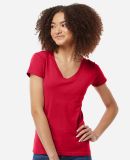 Tultex 0214 Ladies' Slim Fit Fine Jersey V Neck T  in Red