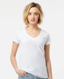 Tultex 0214 Ladies' Slim Fit Fine Jersey V Neck T  in White