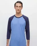 Los Angeles Apparel FF53 Raglan Baseball Tee in Heather lake blue/ navy