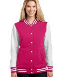 Sport Tek LST270 Sport-Tek Ladies Fleece Letterman in Pink rasp/wht