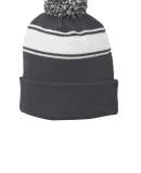 Sport Tek STC28 Sport-Tek Stripe Pom Pom Beanie Iron Grey/Wht